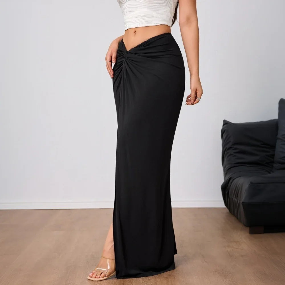 Women's High-end Elegant Skirt, Autumn And Winter New High-waist Slit Midi Skirt - Gizmo Galaxy