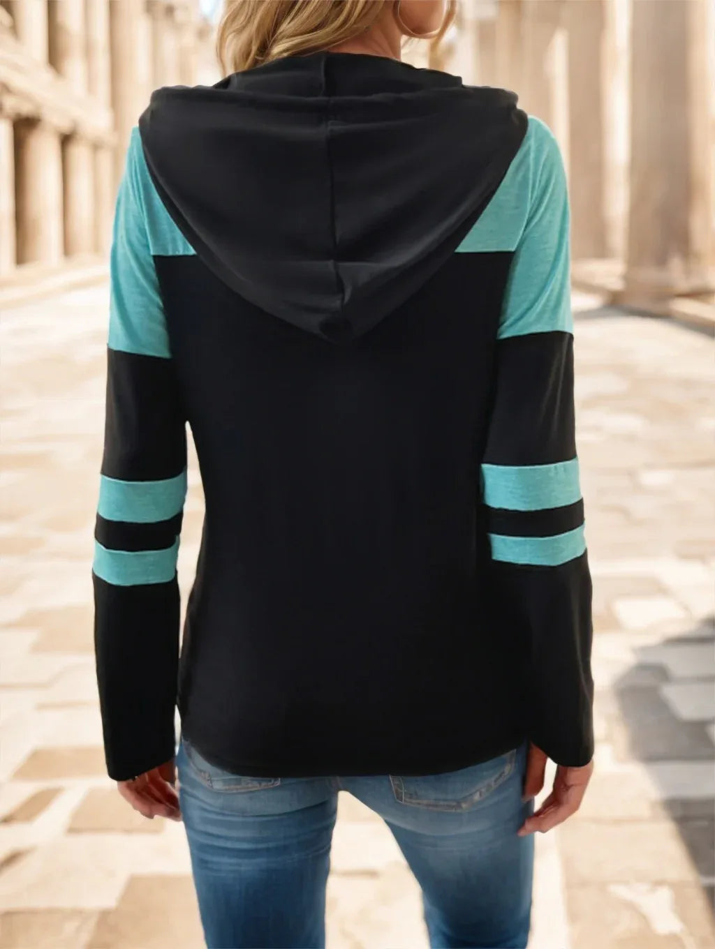 Color Block Drawstring Hoodie Sleeve - Gizmo Galaxy