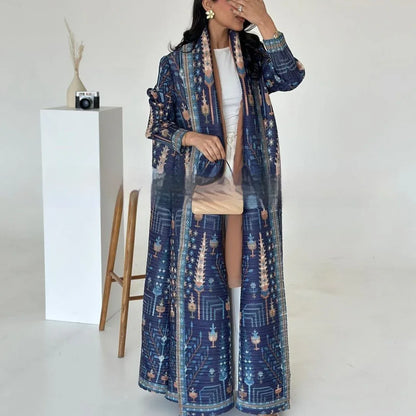 Pleated Trench Djellaba Hot-selling Printed Shawl Cardigan Ethnic Style Cloak Coat - Gizmo Galaxy
