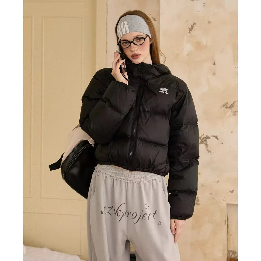 Casual Simple Black Women's Short Down Jacket - Gizmo Galaxy