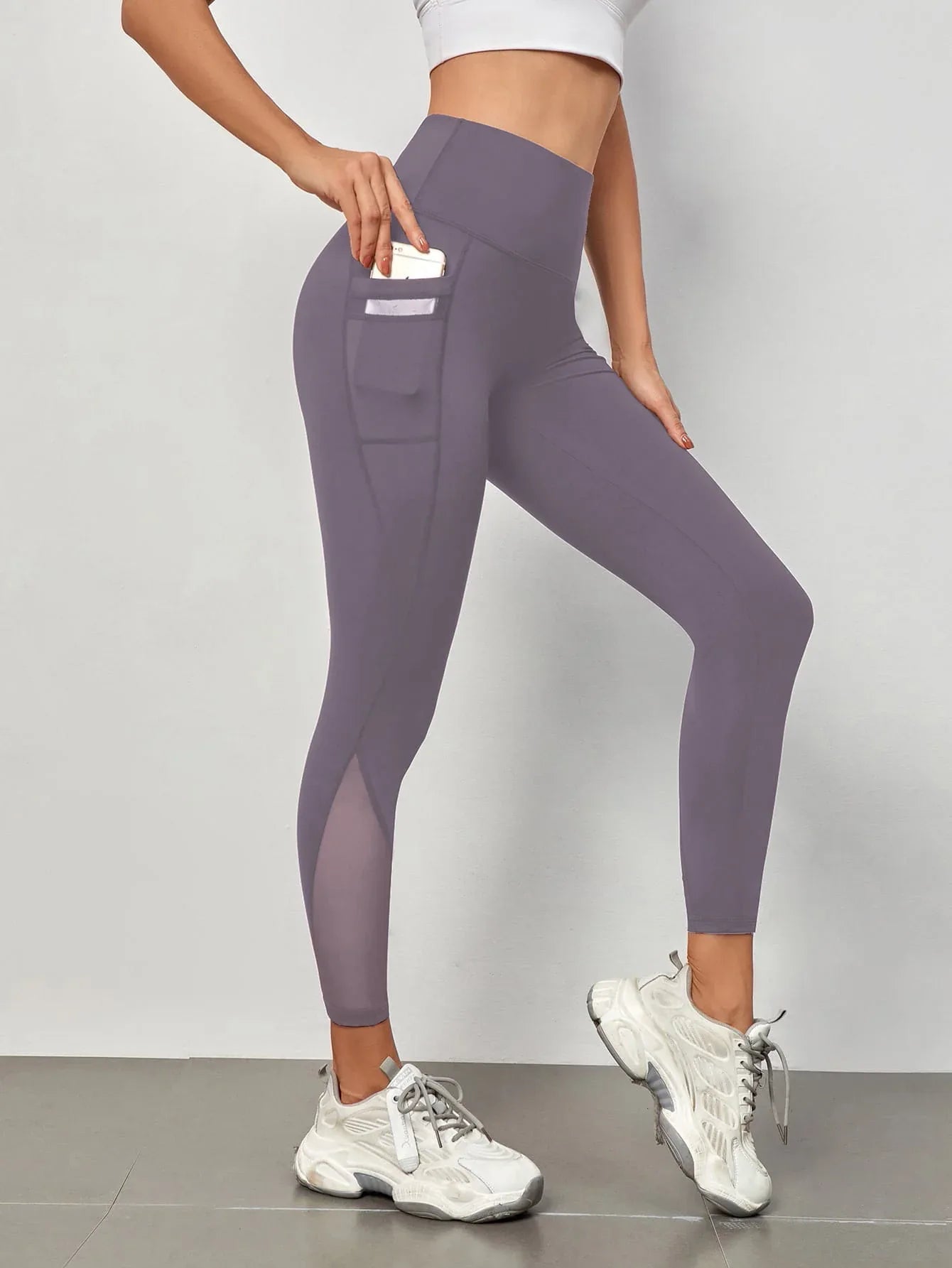 High Waist Grenadine Stitching Yoga Pants Pocket Quick-drying Breathable Hip Lifting Sport - Gizmo Galaxy