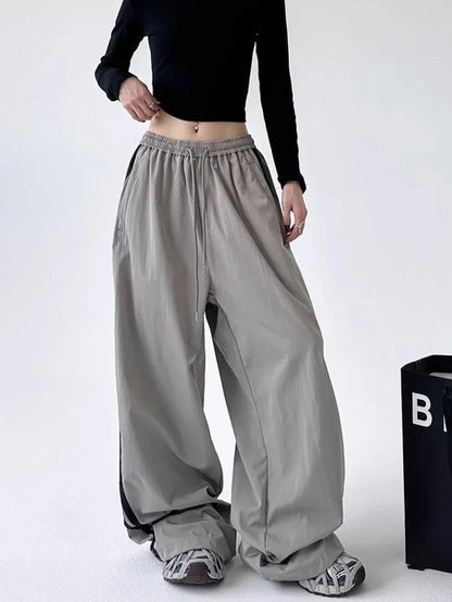 Cargo With Side-panel Stitching Street-style Athletic Fashion Brand Loose-fitting High-waist Casual Wide-leg Pants - Gizmo Galaxy