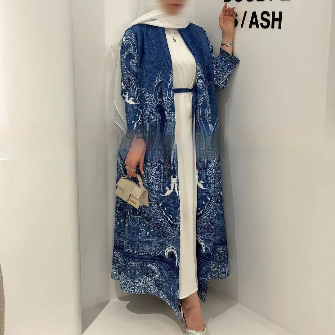 Pleated Trench Djellaba Hot-selling Printed Shawl Cardigan Ethnic Style Cloak Coat - Gizmo Galaxy