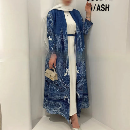 Pleated Trench Djellaba Hot-selling Printed Shawl Cardigan Ethnic Style Cloak Coat - Gizmo Galaxy