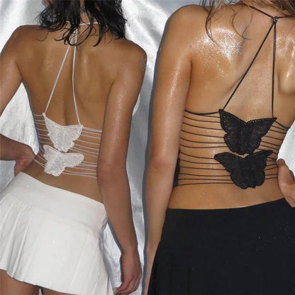 Sexy Butterfly Lace Up Mesh Backless Skinny Inner Match Small Sling - Gizmo Galaxy