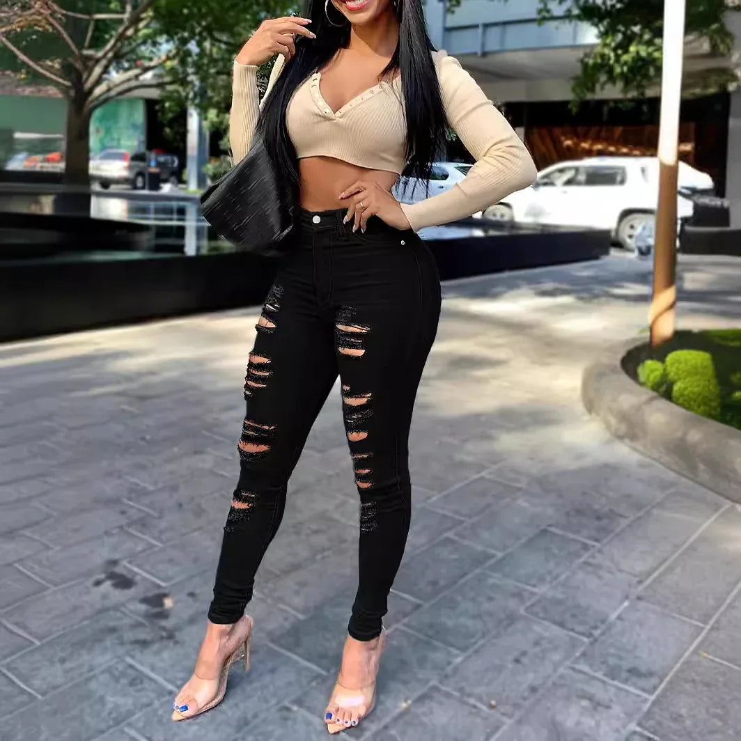 New Ripped Black Jeans For Women - Gizmo Galaxy