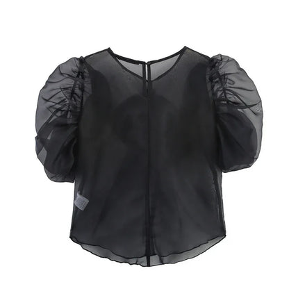 Niche Design Bow Decoration Puff Sleeve Top - Gizmo Galaxy