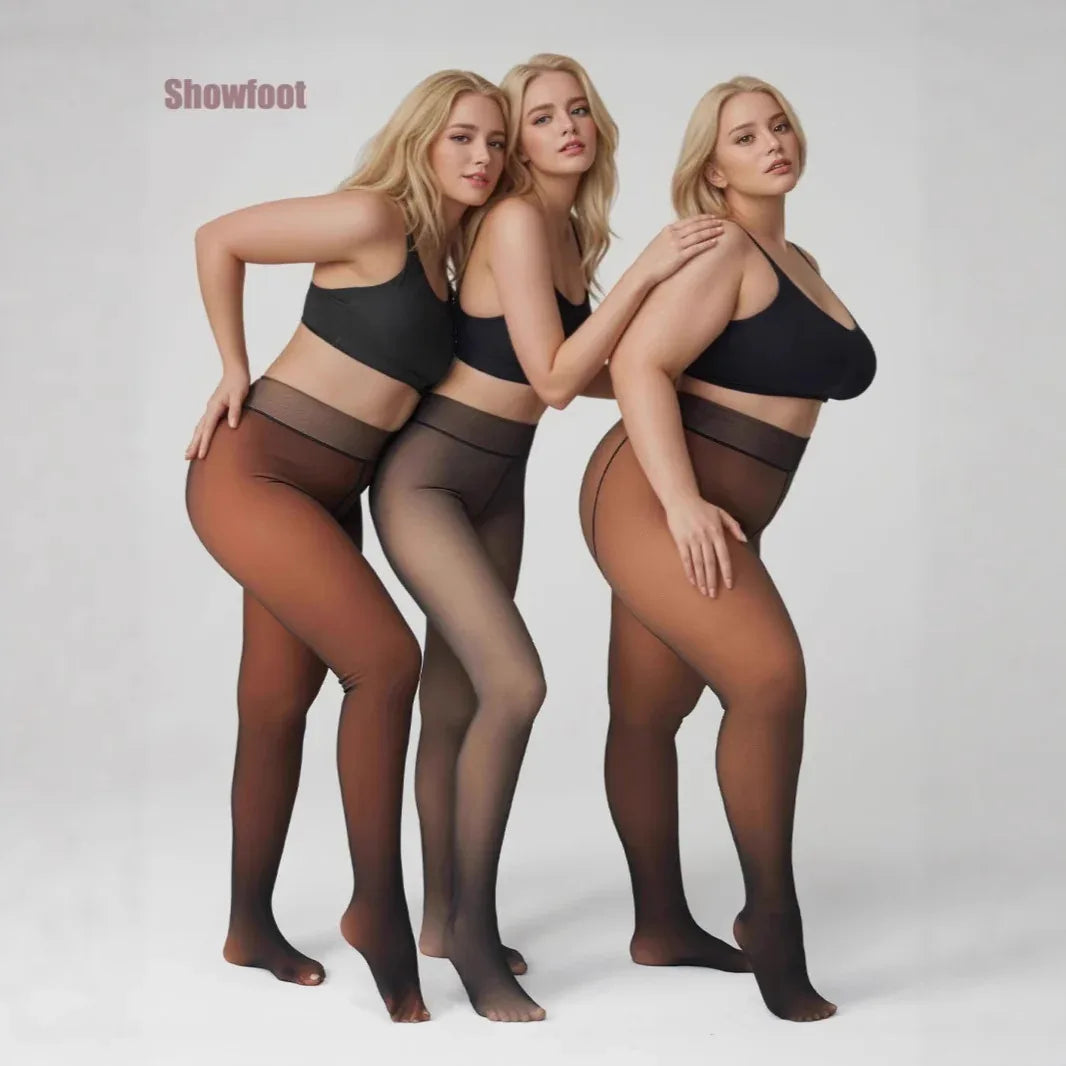 Plus-size Black Sheer Fleece-lined Leggings - Gizmo Galaxy