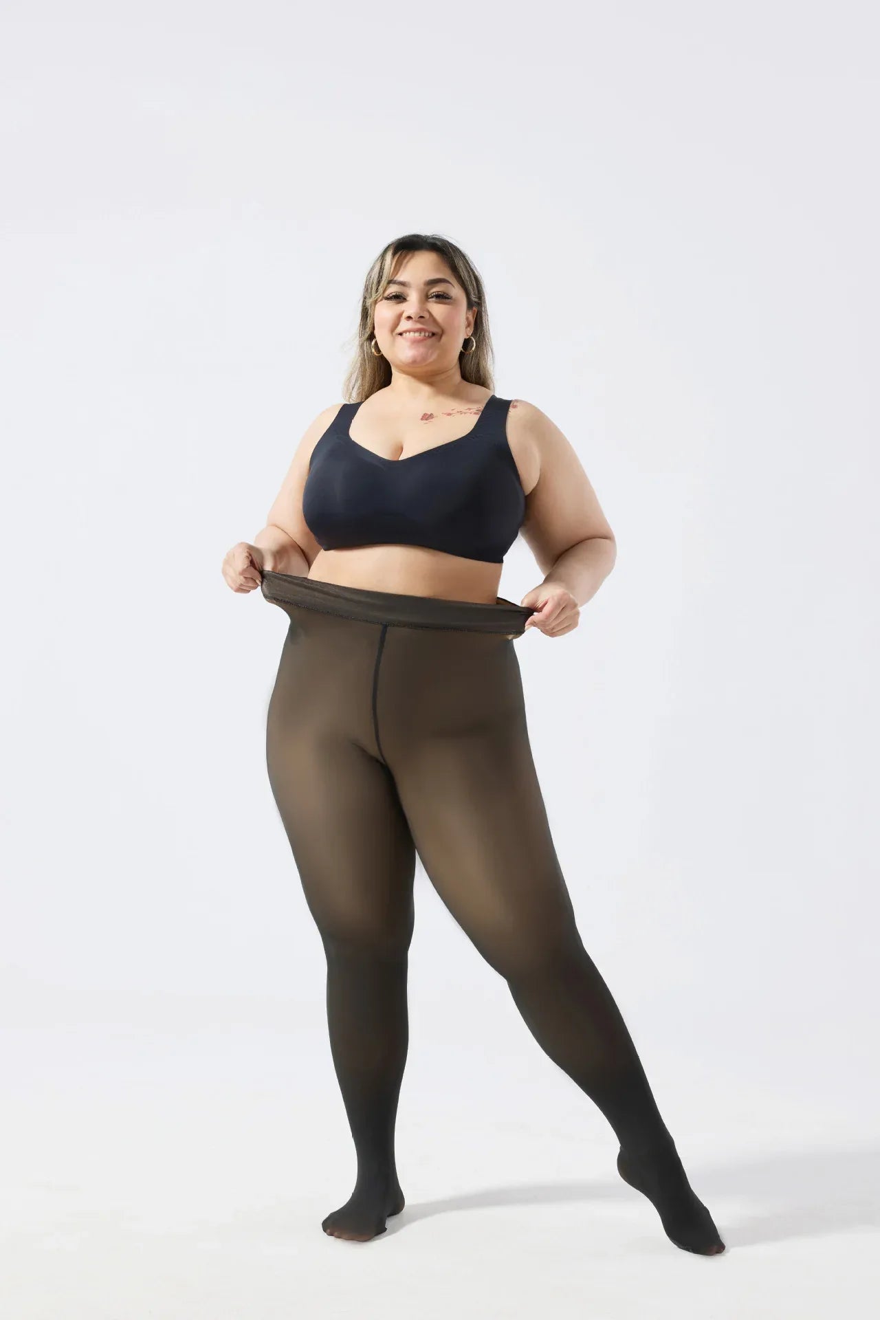 Plus-size Black Sheer Fleece-lined Leggings - Gizmo Galaxy