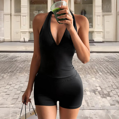 European And American-style Tight-fitting Top And Shorts Two-piece Women's Outfit - Gizmo Galaxy