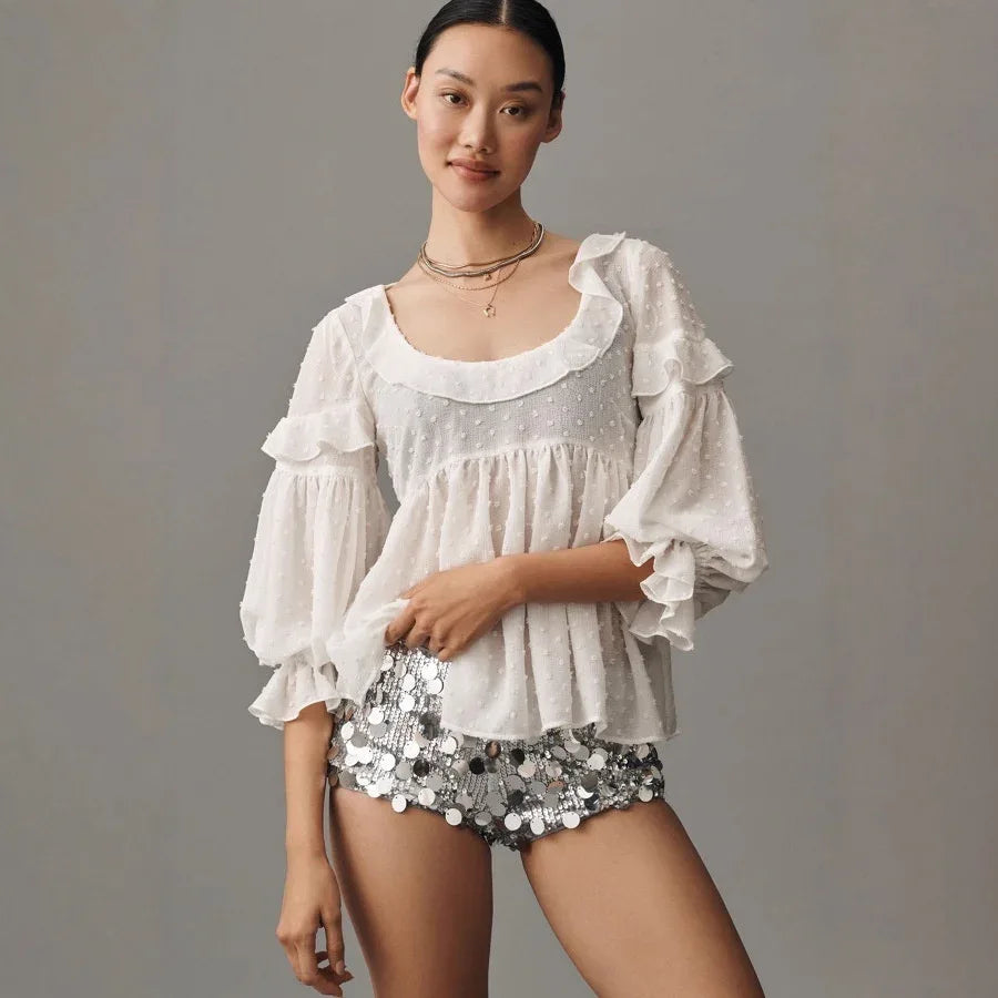 Women's Casual Solid Color Cut-out Printed Shirt - Gizmo Galaxy