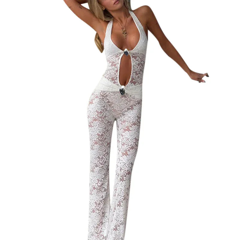 Women's Lace Hollow Backless Jumpsuit - Gizmo Galaxy