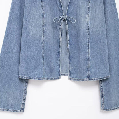 European And American Style Hot Girl Tied Denim Shirt - Gizmo Galaxy