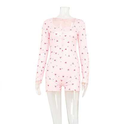 Women's Casual Crew-neck Long-sleeve One-piece Shorts - Gizmo Galaxy