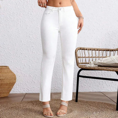 Plus Size White Cropped Straight Jeans - Gizmo Galaxy