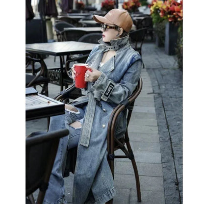Personality Retro Long Denim Trench Coat - Gizmo Galaxy