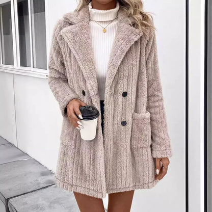 Double-sided Plush Lapel Cardigan Casual Top Coat - Gizmo Galaxy