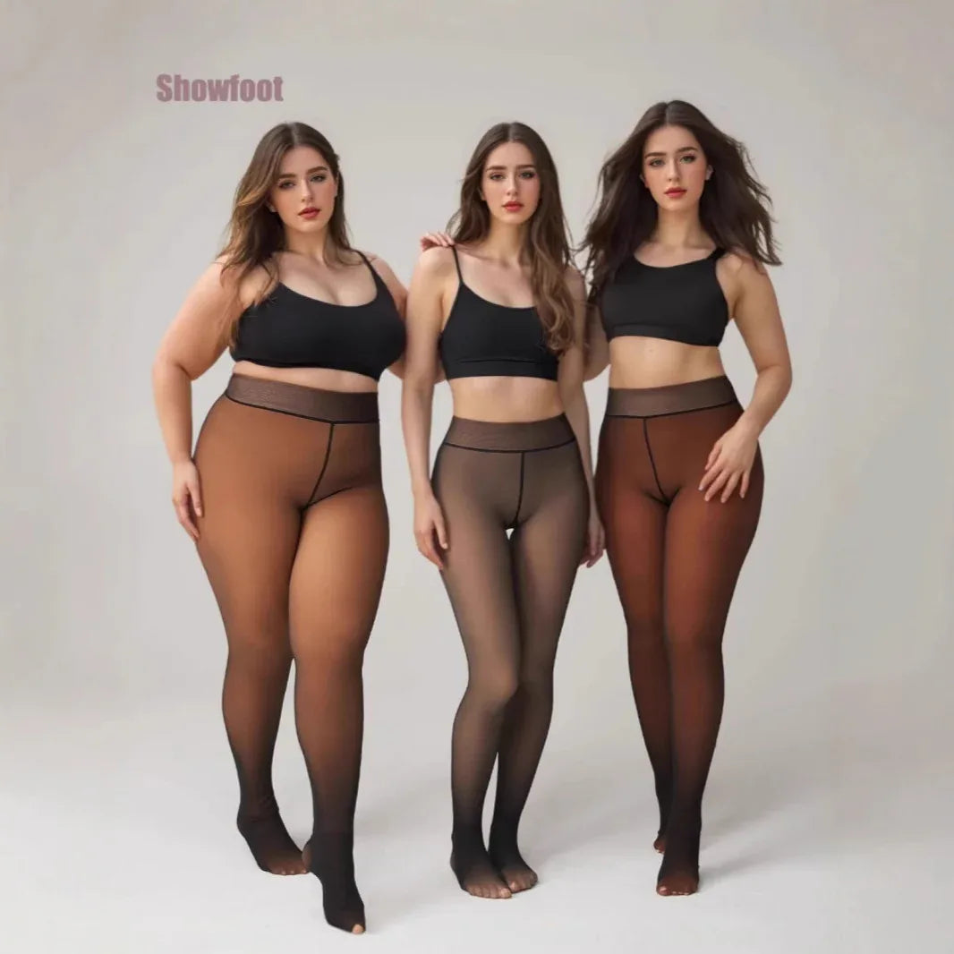 Plus-size Black Sheer Fleece-lined Leggings - Gizmo Galaxy