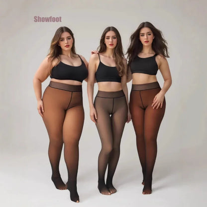 Plus-size Black Sheer Fleece-lined Leggings - Gizmo Galaxy