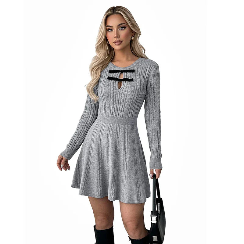 New High-end Gray Textured Knit Slim-fit Dress For Women - Gizmo Galaxy