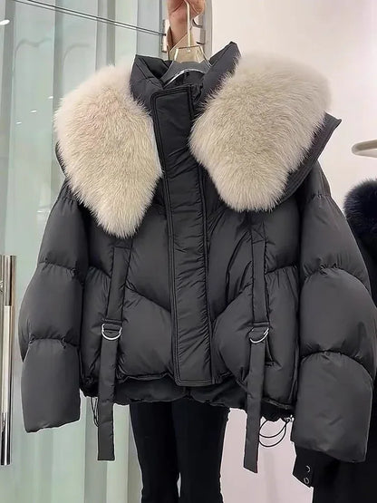 Winter Black Cotton-padded Clothes Coat For Women - Gizmo Galaxy