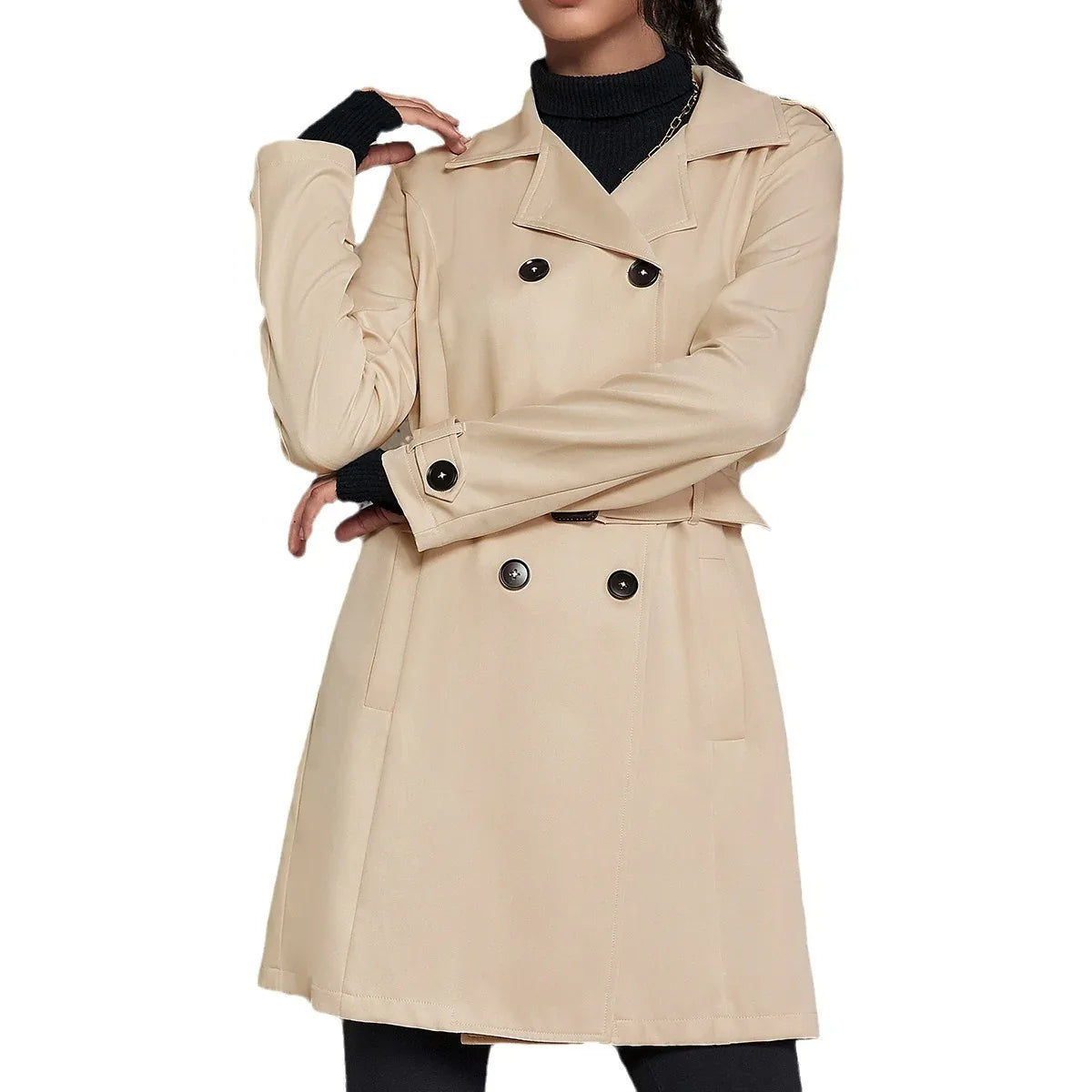 Women's Mid-length Trench Coat British Style Coat - Gizmo Galaxy