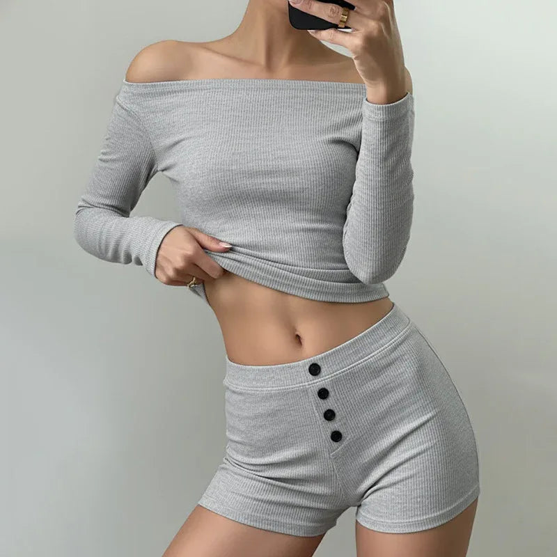Women's Casual Long-sleeve Top Low-rise Button-front Hip-hugging Hot Pants - Gizmo Galaxy