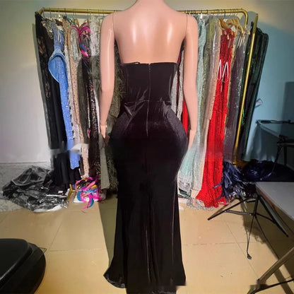 Black Bandeau Slim-fit Skinny Long And Ground Dress - Gizmo Galaxy