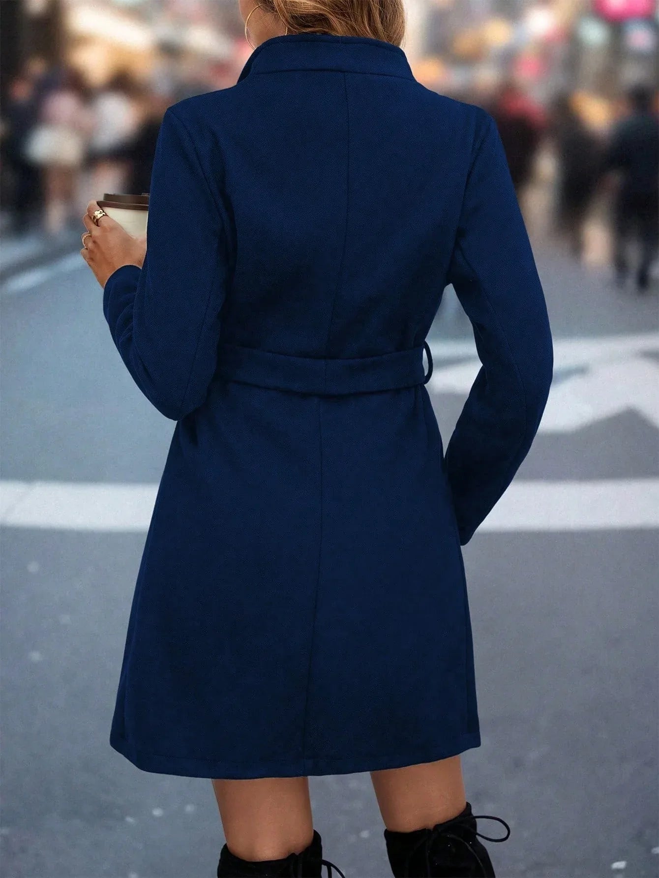Ladies' Mid-length Solid Color Belt Coat, Casual Commuting Elegant Versatile Autumn And Winter Outerwear, Stand Collar Single-button Long Sleeve Coat. - Gizmo Galaxy