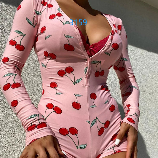 Full-body Printed Long-sleeve Underwear Bodysuit - Gizmo Galaxy