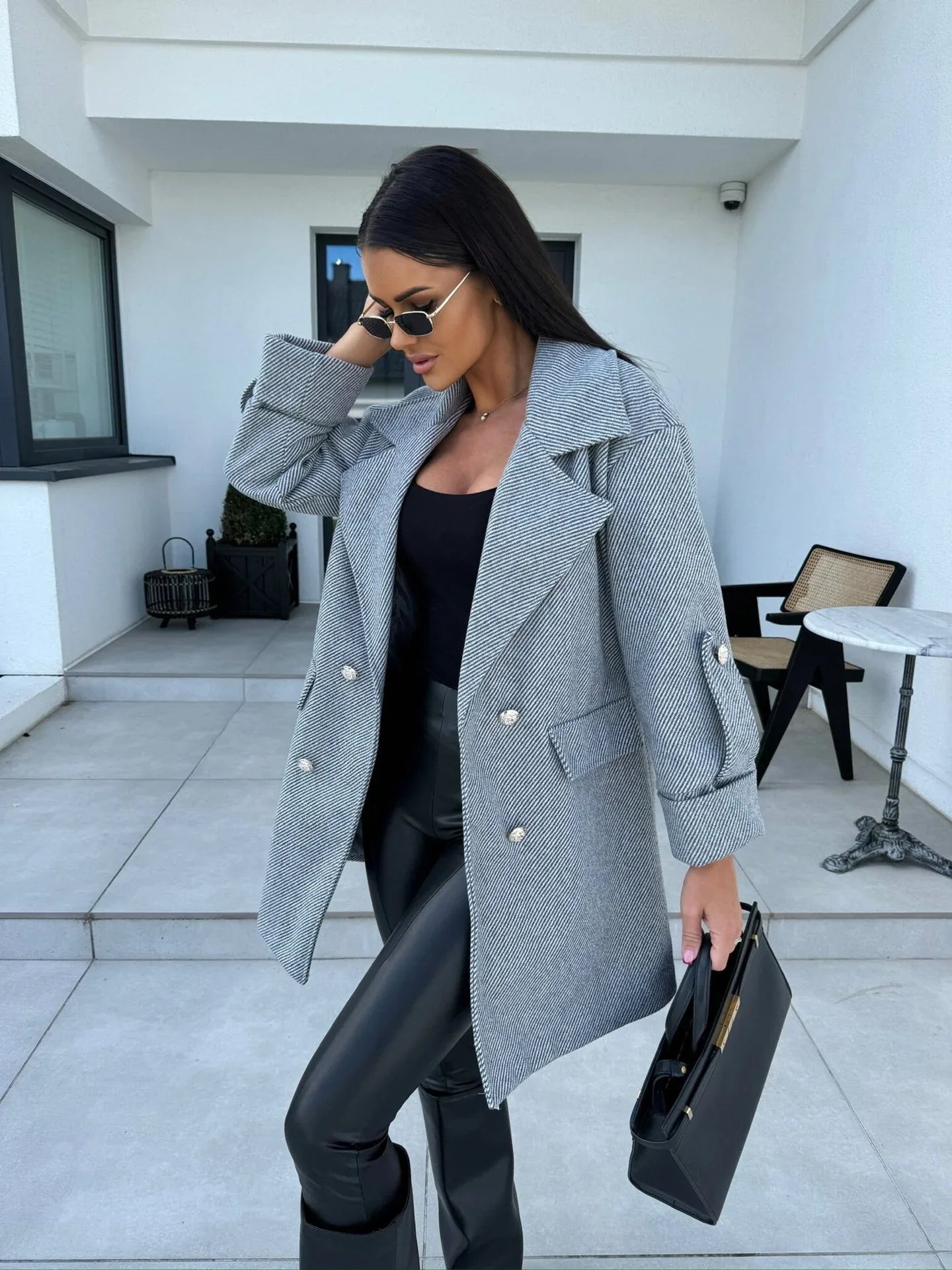 Fashion Commuter H-shaped Suit Collar Woolen Coat - Gizmo Galaxy