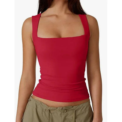 Wearing Women's Camisole Vest Inside, Spicy Girl Fashionable Summer Square Neck Top, Milk Silk - Gizmo Galaxy