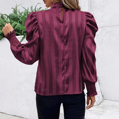 Solid Color Stand-up Collar Long Sleeve Shirt Women - Gizmo Galaxy