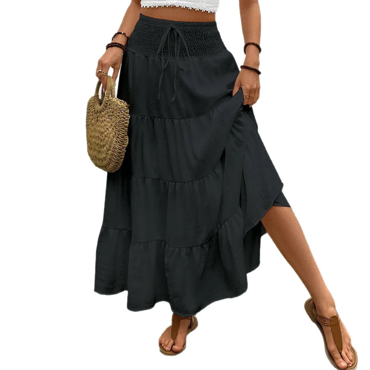 Autumn Stretch High-waisted Bohemian Casual Long Skirt - Gizmo Galaxy