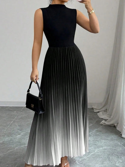 Women's Casual Crew-neck Sleeveless Gradient-color Dress - Gizmo Galaxy
