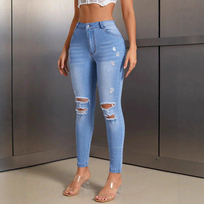 Elastic Slim-fit Women's Stylish Ripped Jeans - Gizmo Galaxy