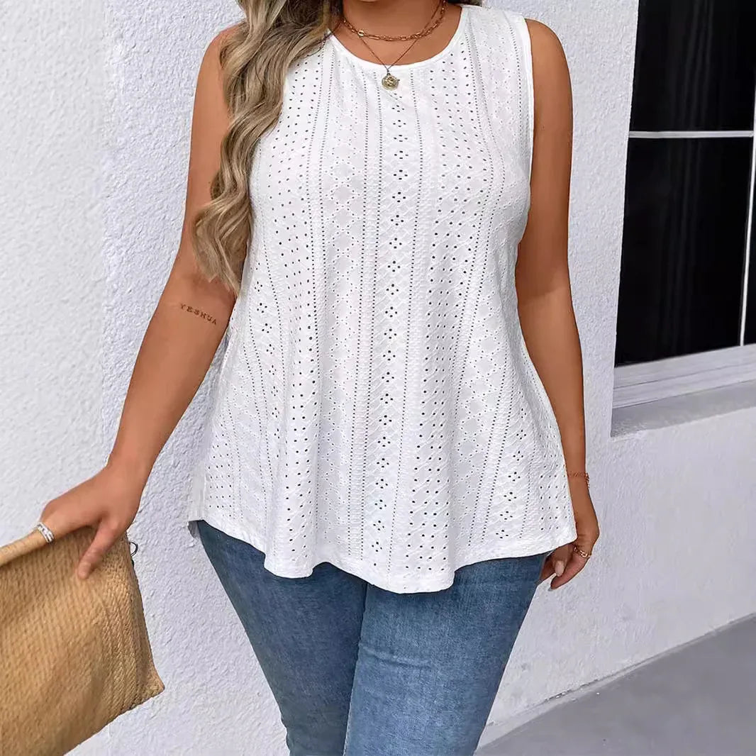 Spring And Summer New Round Neck Loose Hollow Sleeveless T-shirt Top - Gizmo Galaxy