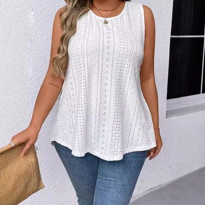 Spring And Summer New Round Neck Loose Hollow Sleeveless T-shirt Top - Gizmo Galaxy