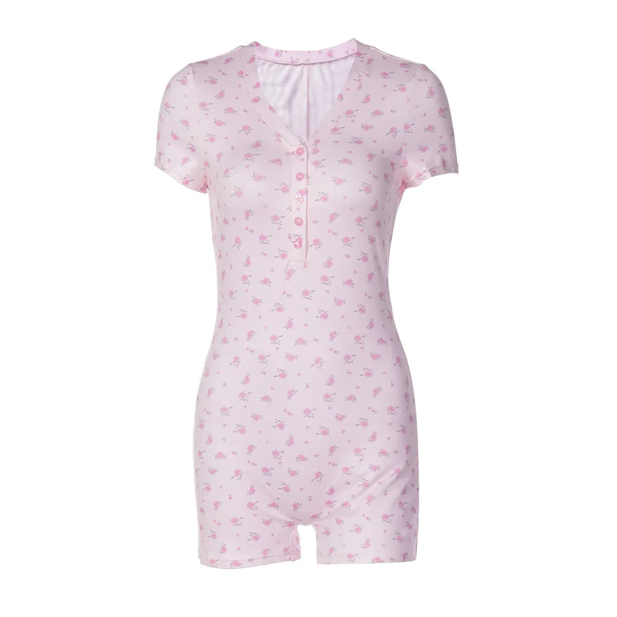 Floral Slim-fit Narrow-collar Women's Short Polyester Jumpsuit - Gizmo Galaxy