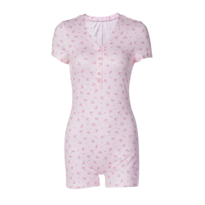 Floral Slim-fit Narrow-collar Women's Short Polyester Jumpsuit - Gizmo Galaxy