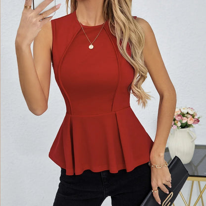 Women's Solid Color Sleeveless Slimming Ruffle Hem Irregular Fashion Elegant Top - Gizmo Galaxy