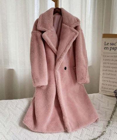 Lapel Lamb Fleece Coat With Pockets Faux Fur Coat Winter Warm Thickening Long Windbreaker Women's Clothing - Gizmo Galaxy