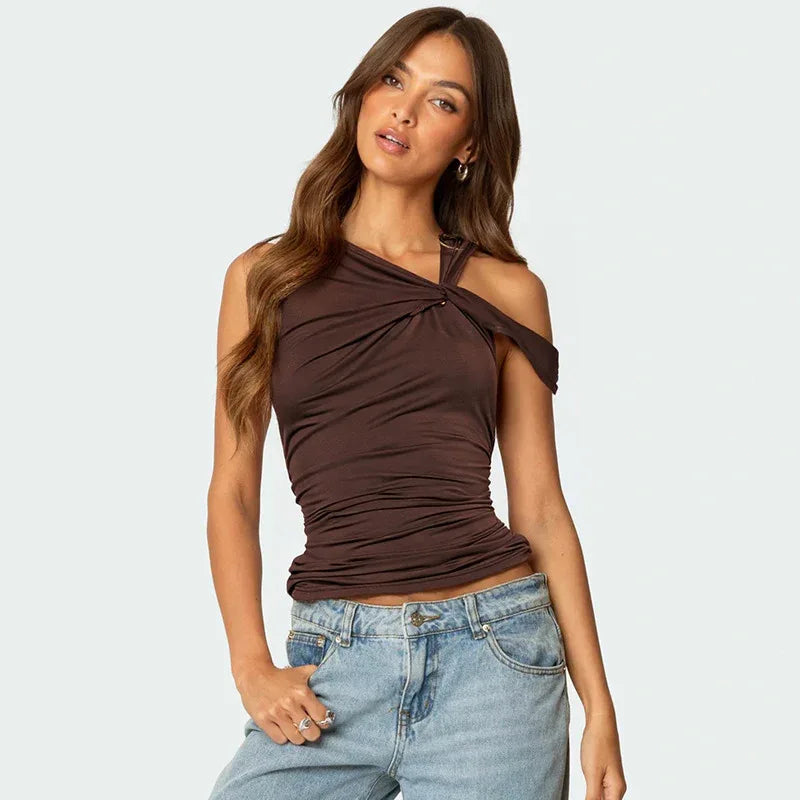 Shoulder Irregular Lace-up Sexy Vest Top - Gizmo Galaxy