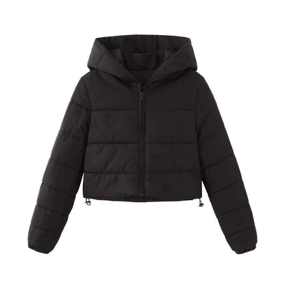 Fashion Zipper Hooded Short Coat Winter Mandela-color Jacket Outerwear Women's Clothing - Gizmo Galaxy