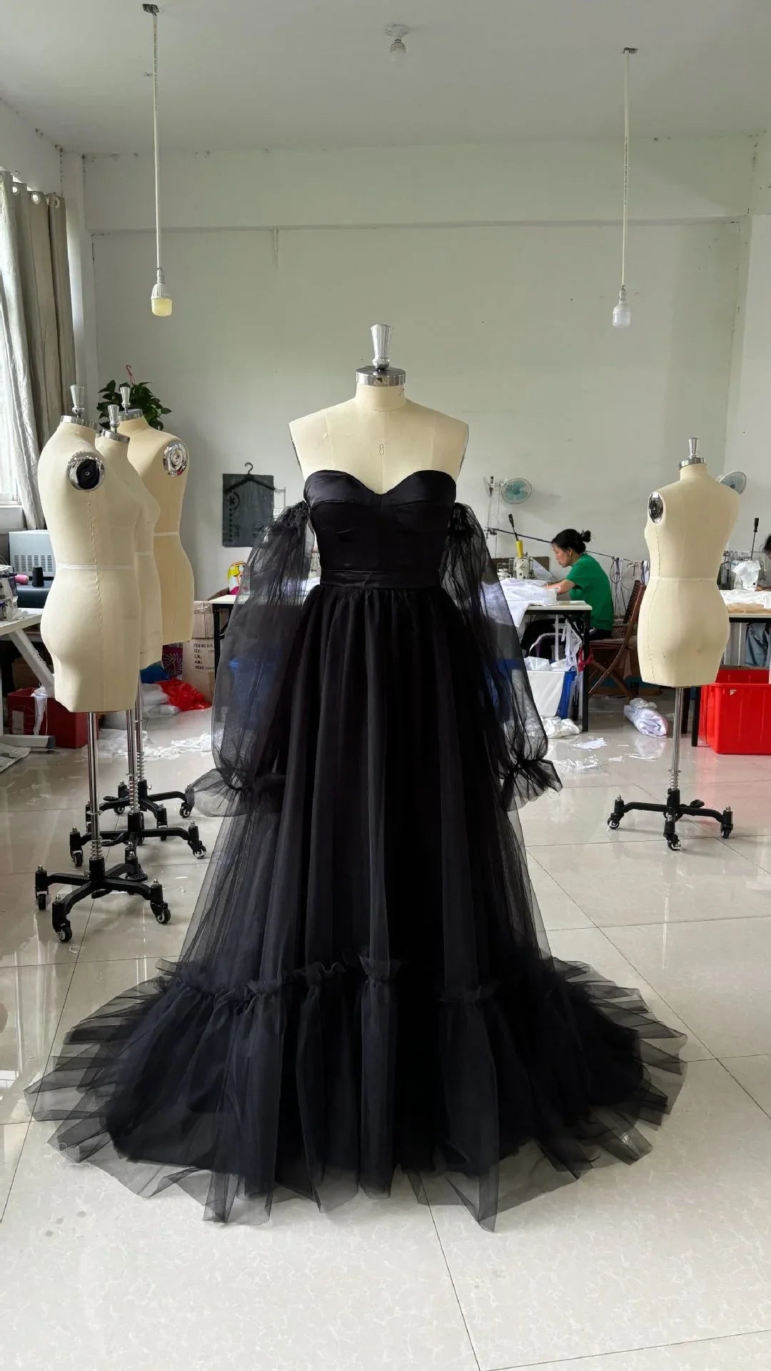 Women's Long Sleeve Transparent Lace Black Wedding Dress - Gizmo Galaxy
