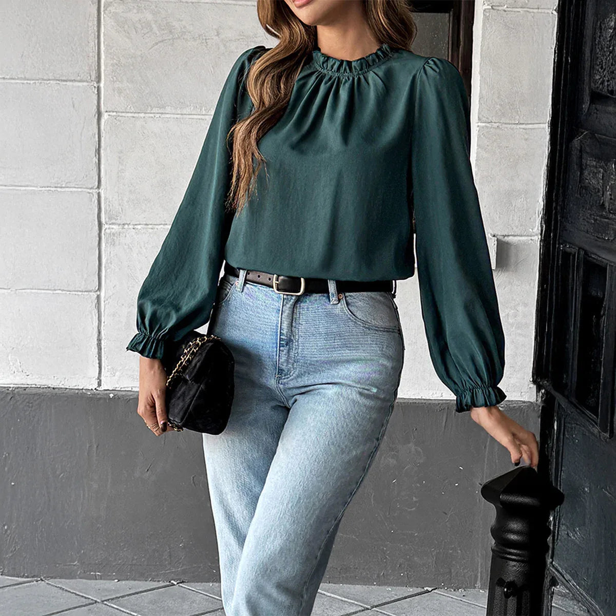 European And American Leisure Simple Style Long Sleeve Solid Color Stringy Selvedge Shirt - Gizmo Galaxy