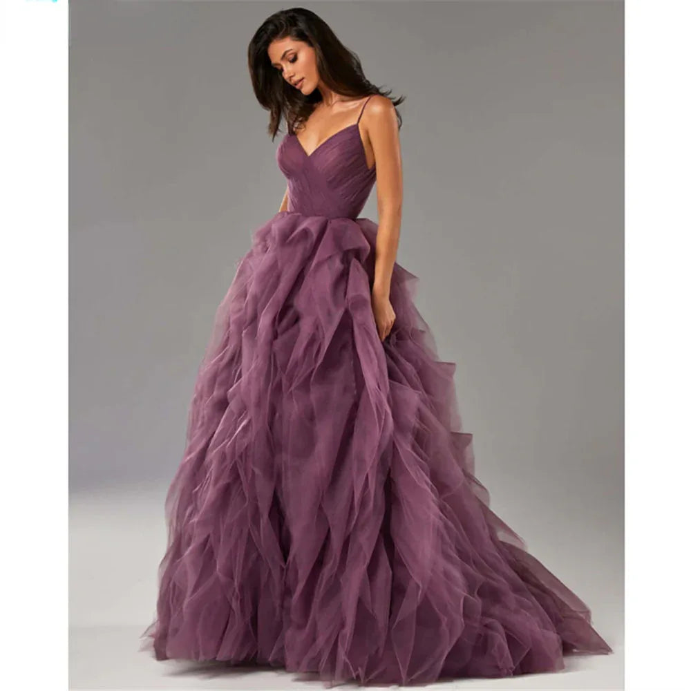 Evening Gown Prom Irregular Spaghetti-strap Mesh Long Dress - Gizmo Galaxy