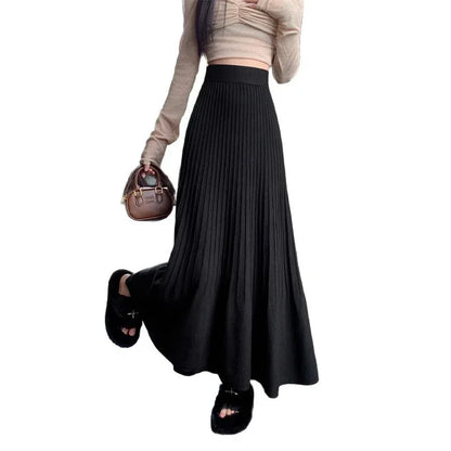 New High-waisted Slimming Knitted Pleated Skirt - Gizmo Galaxy