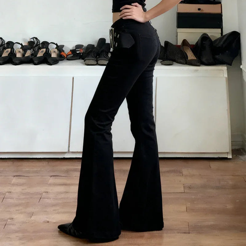 Women's Casual Slim-fit Low-rise Figure-flattering Flared Pants - Gizmo Galaxy