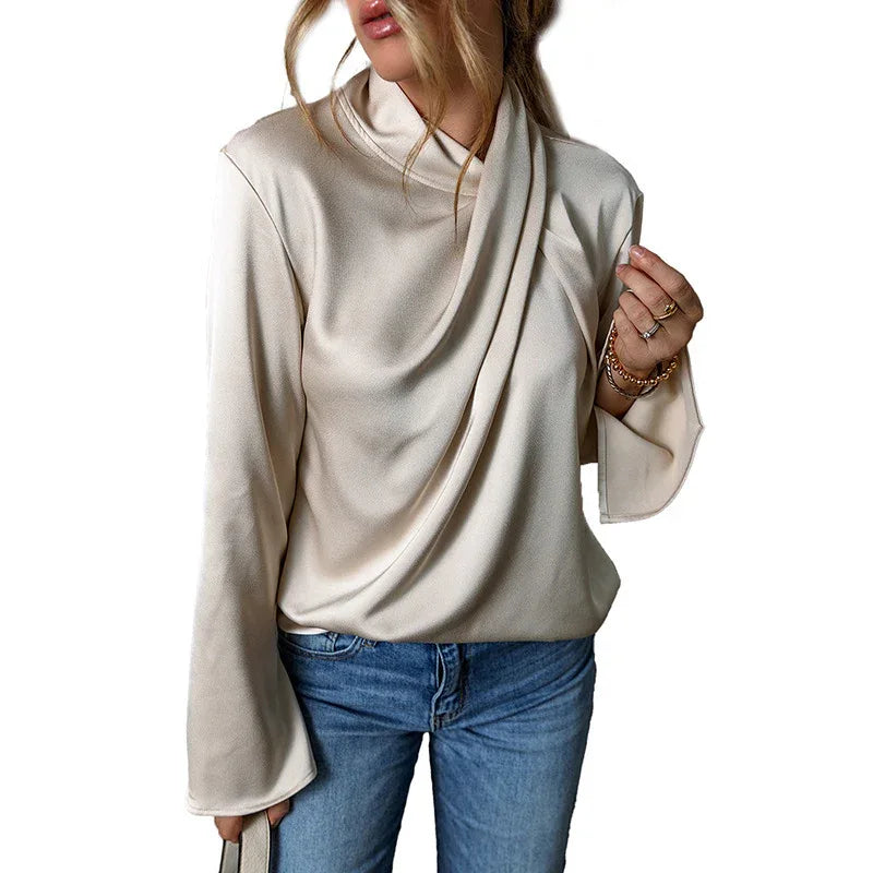 Women's Solid Color Satin Chiffon Blouse - Gizmo Galaxy